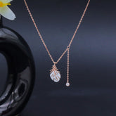 Rose Gold-Plated Mother Of  Leaf Shaped Pendant With Chain